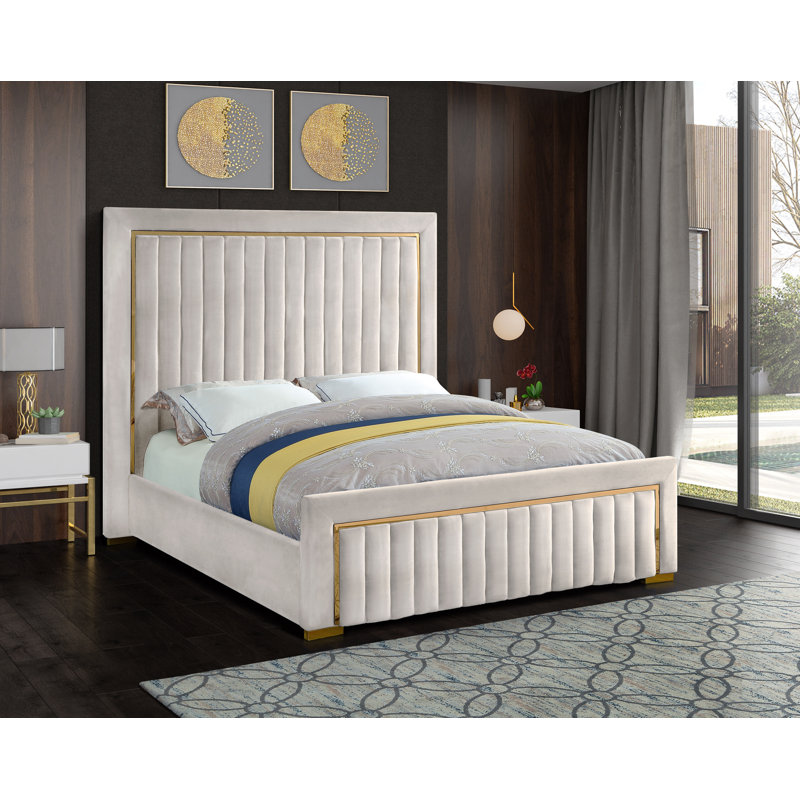 Lit-bateau tapissier Dolce, Très grand, Velours crème