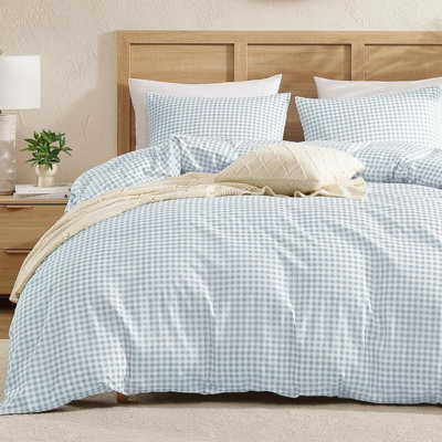 Housse de couette en vichy de grande taille Andency, ensemble de literie à carreaux bleus à carreaux, housse d'édredon en microfibre douce pré-lavée 3 pièces avec fermeture à glissière et attaches d'angle