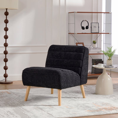 Fauteuil d'appoint rembourré en tissu de 24,4 po de style moderne avec pieds en bois d'hévéa, fauteuil d'appoint en tissu de chenille