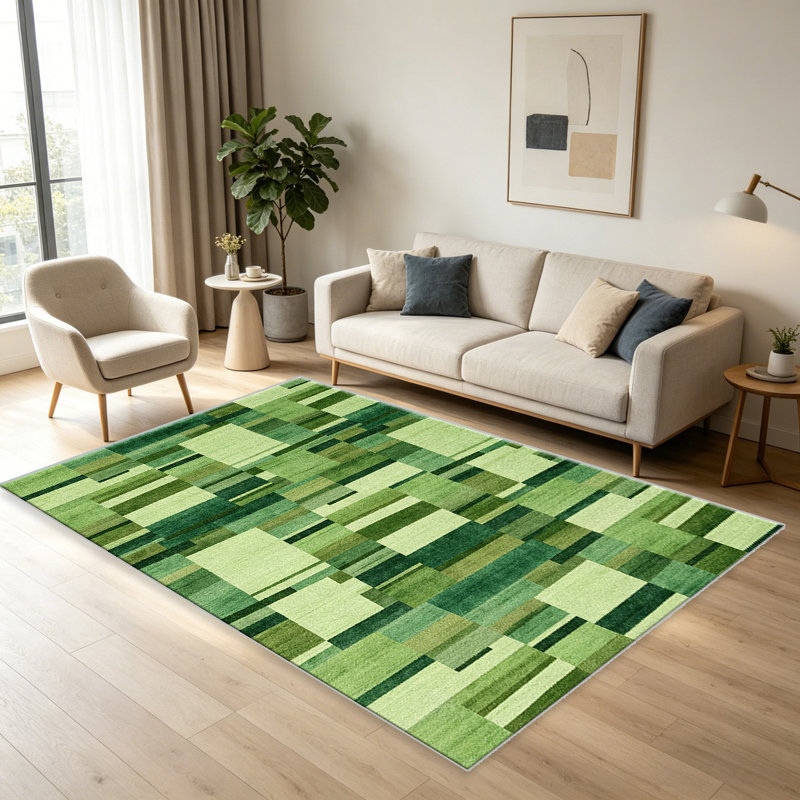 Green Patchwork Geometric carpet-easy to clean, machine-washable, soft and comfortable; suitable for door mats, kitchens, living rooms, bedrooms, corridors, and laundry areas. Easy to clean, durable carpet for home decoration.