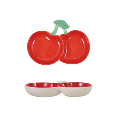 Artisan Stoneware Cherry Divided Dish