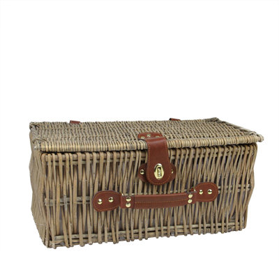 7.75" x 17.5" Gray and Brown Hand Woven Warm Willow 4-Person Picnic Basket Set with Accessories