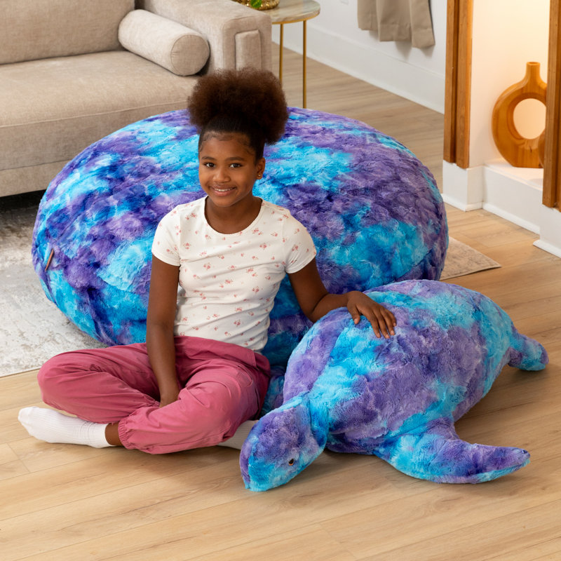 Raven-Symoné Shelly The Turtle Sea Buddy Large Kids Stuffed Animal Bean Bag And Pouf, Tie-Dye Mystic Blue Fur