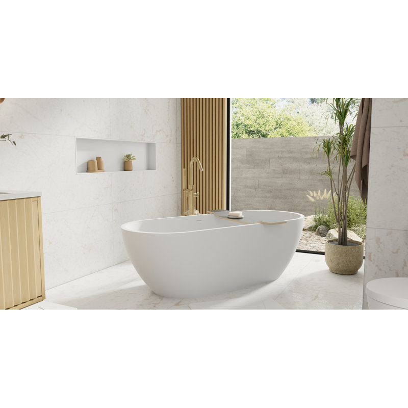 Baignoire autoportante en résine mate avec trop-plein et drain 70,8 po x 31,5 po Badeloft BW-02-XL-M, Blanc mat