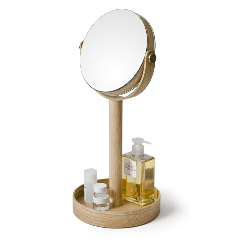 Ayven Round Wooden Framed Vanity Mirror, Contemporary Bathroom Wall Mirror, White Oak