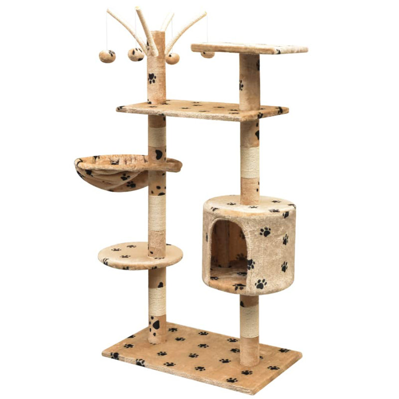 Amerina Cat Tree, Beige With Paw Prints, 96 cm x 35 cm x 125 cm