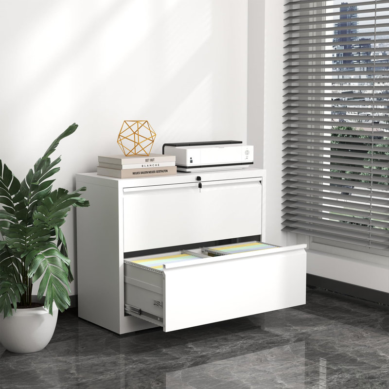 35.43"W 2 Drawer Metal Lateral File Cabinet for Home Office - A4/Letter/Legal Size, White
