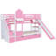 Lit superposé de style rose Twintwin, 2 tiroirs, 3 tablettes, glissoire, bois de pin massif et grande capacité de poids, idéal pour la rénovation de la chambre à coucher-130481031-130481034