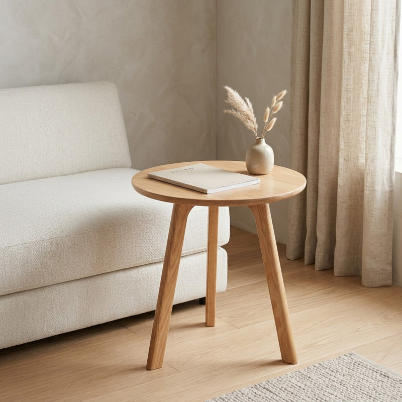 Table de bout ronde et petite table de bout Table d'appoint Table de chevet pour salon, chambre à coucher et balcon, 100% bois de chêne massif naturel, facile à assembler 