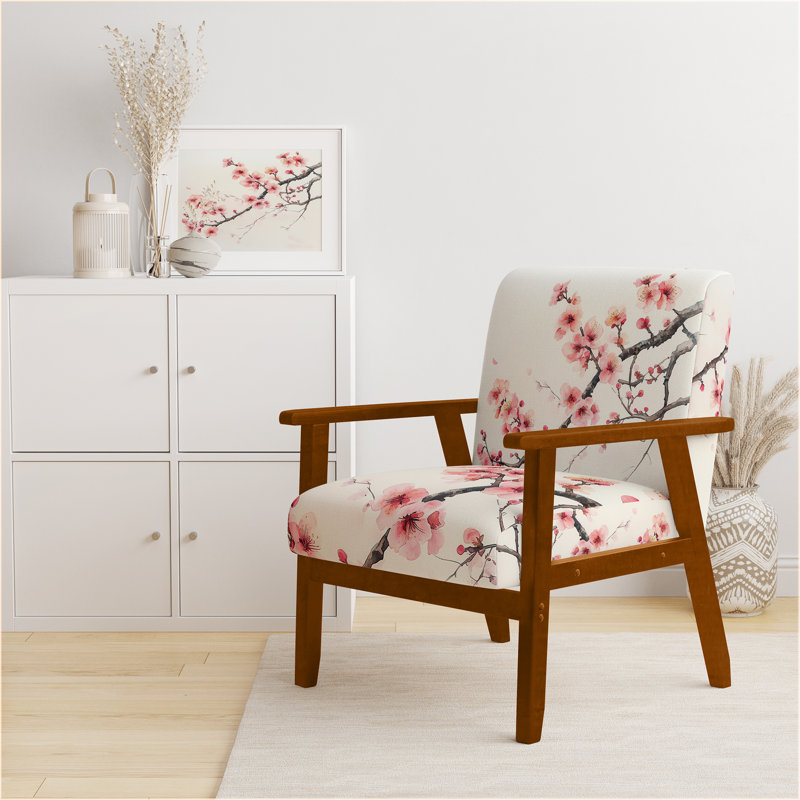 Chaise rembourrée Cherry Blossom - Chaise avec accoudoirs Cherry Blossom, Accoudoirs carrés bruns