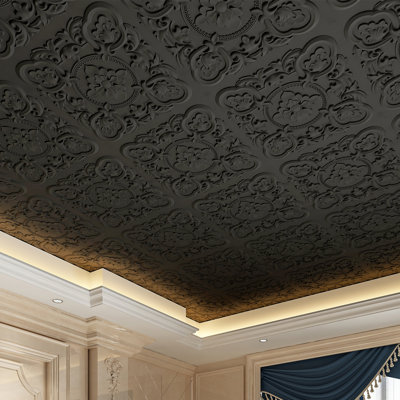 24 tuiles de plafond l 24 po x l 24 po, paquet de 12 panneaux muraux 3D en PVC motif floral rétro pour décoration intérieure (48 pieds carrés / caisse)
