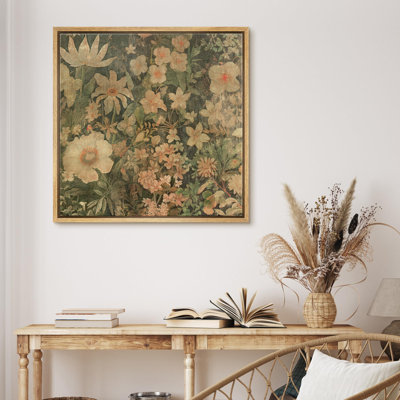 Vintage Floral Patterns " Vintage Gentle Meadows Blossoming Flowers Under Overcast Sky Illustrations Rustic French Country "