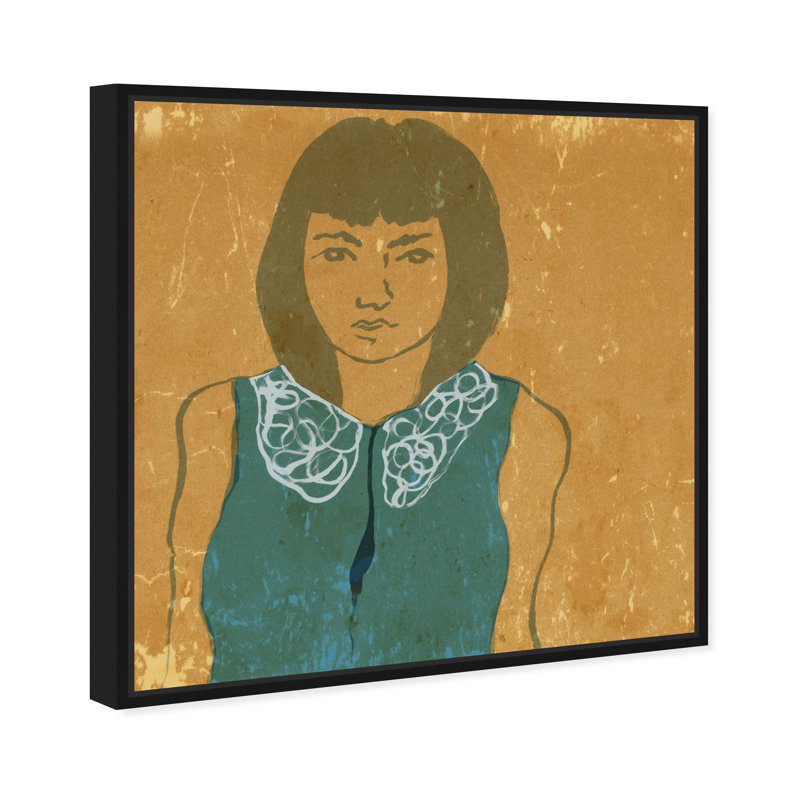 Lady in Teal - Peinture sur toile, H 16 po x l 16 po, Toile avec cadre noir