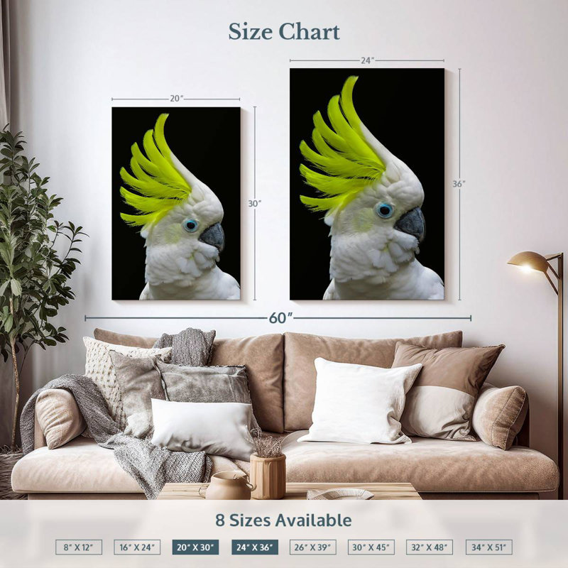 Brampt Yellow Crested Cockatoo, 36" H x 24" W