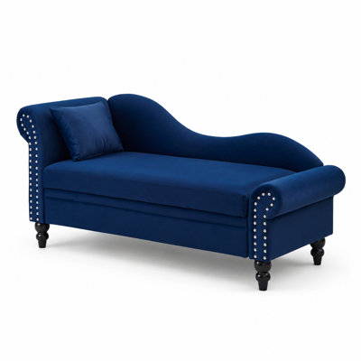 64.5 Inch Velvet Chaise Lounge with Hidden Storage, Left Armrest, Lumbar Pillow, Nailhead Trim and Foam Padding