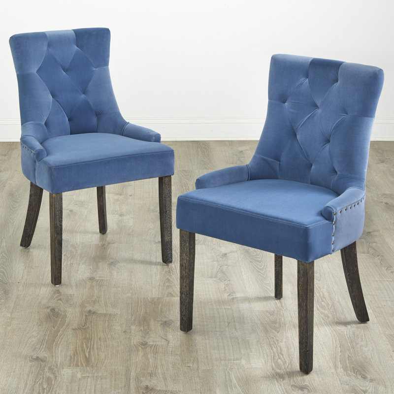 Chaise Parsons rembourrée et capitonnée Beti, Bleu