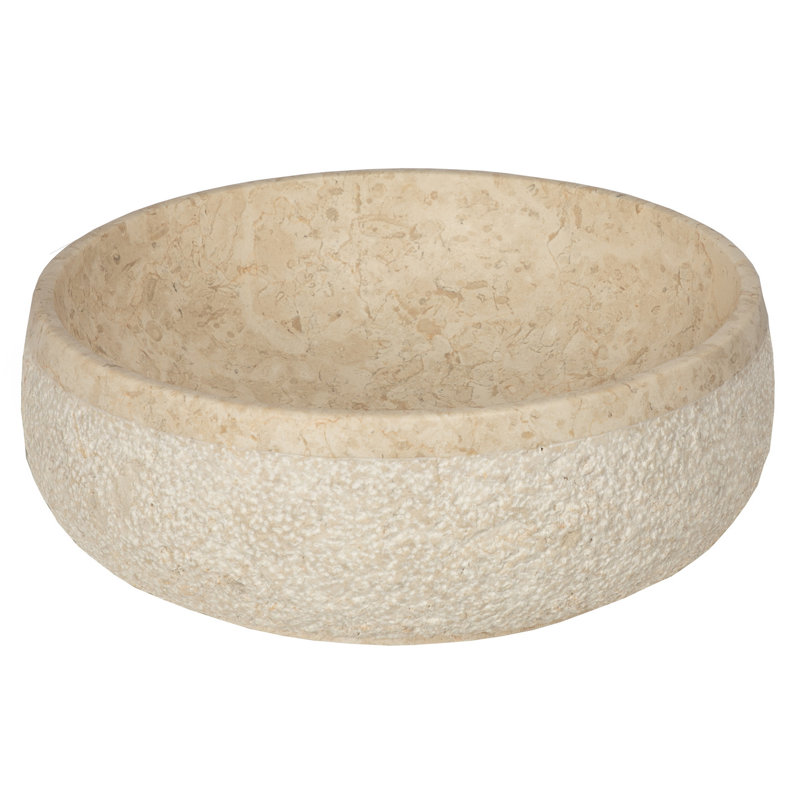 Eden Beige Marble 17'' Round Vessel Sink with Hammered Exterior