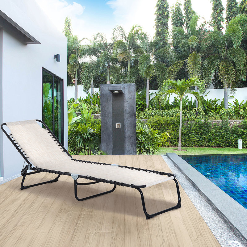 Chaise de patio pliante - 4 inclinables, filet respirant, blanc crème pour l'extérieur, siège de jardin inclinable pour la plage, pliable