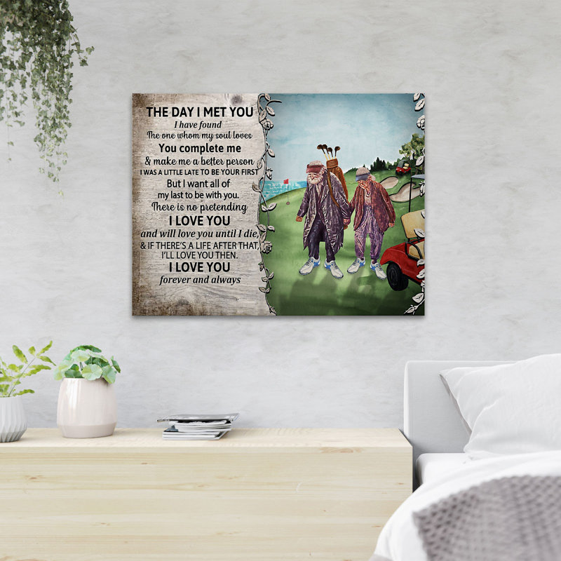 «Old Couple jouant au golf - The Day I Met You…», reproduction d'art graphique sur toile tendue, H 24 po x l 36 po x P 2 po