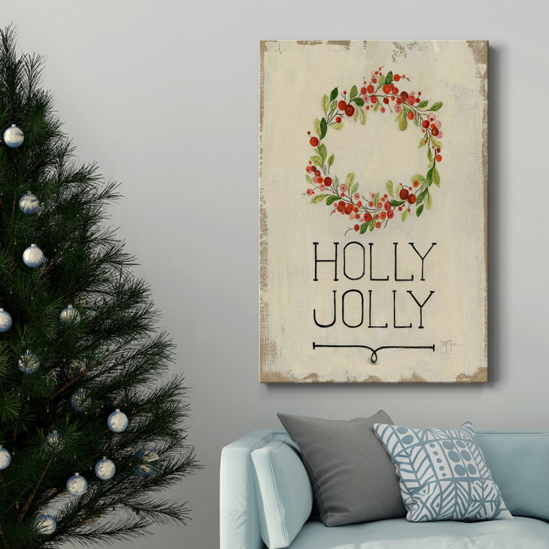 Toile tendue avec châssis de qualité supérieure Holly Jolly - prête à être accrochée, H 60 po x l 40 po x P 1 po