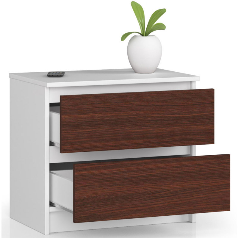 Eldrid 60 cm W Chest of 2 Drawers, White/Dark Brown