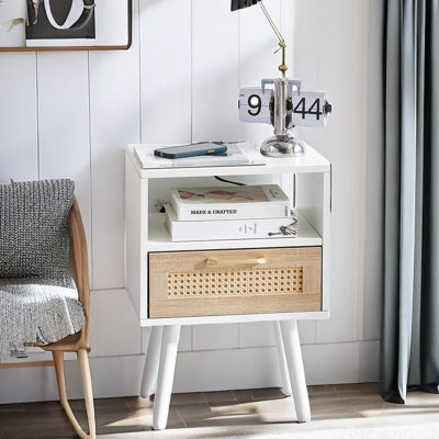 Okawville Rattan Nightstand with Drawer Bed Side Table Modern Nightstand Bedroom End Tables by Bay Isle Home
