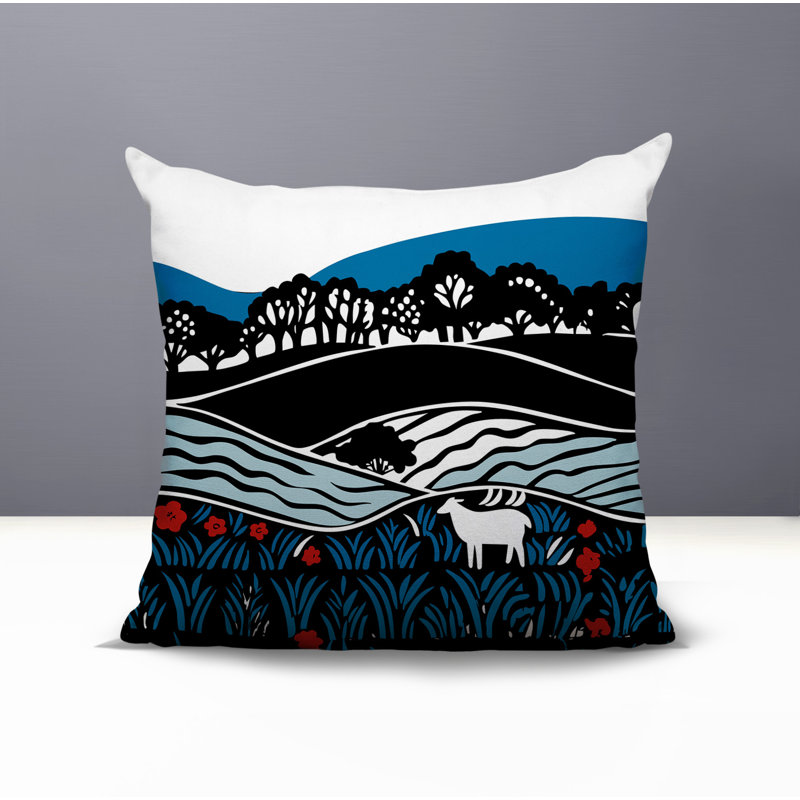 Coussin décoratif intérieur / extérieur Voldy Floral Landscape, Turquoise, Carré 17 po