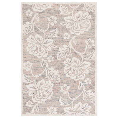 Victorene 757 Hand Tufted Wool/Cotton Floral Indoor Use Only Rug in Gray/Ivory