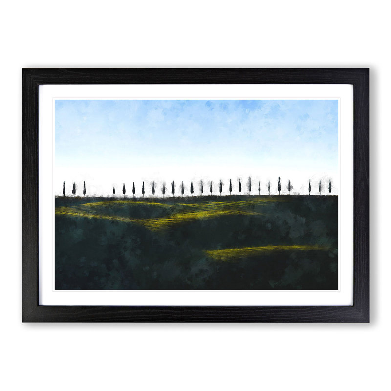 Tuscany Fields in Siena Italy - Picture Frame Painting Print, 62cm H x 87cm W x 2cm D, Black Framed