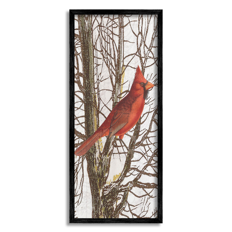 Cardinal oiseau perché, estampe numérique par Lil 'Rue, Giclée encadrée noir minuit, H 24 po x l 10 po x P 1,5 po