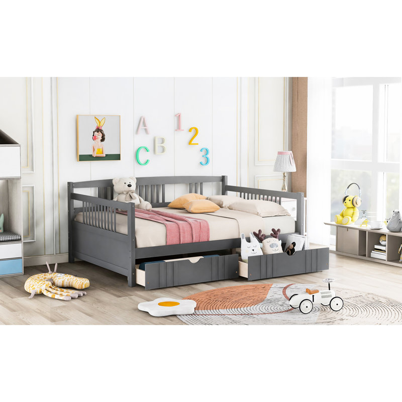 Lit de jour gris avec deux tiroirs pratiques - Bois massif pour une maison soignée, Gris
