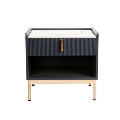 Modern White/Grey End Table Or Night Stand Stone Tabletop & Gold Frame