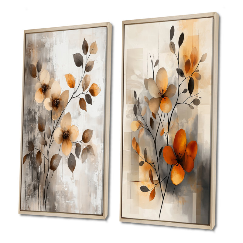 Ensemble d'impressions botaniques orange, beige et botanique III I - fleurs de cerisier, H 28 po x l 24 po, Érable