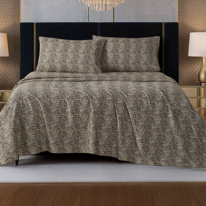 Baby Phat Printed Microfiber Sheet Set, Twin, Natural Cheetah - Brown