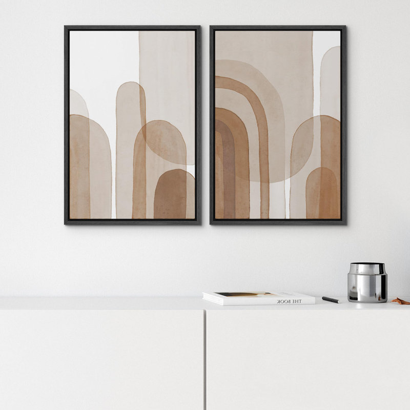 «Mid-Century Yellow Grey», 2 pièces sur toile, Cadre noir, H 16 po x l 24 po