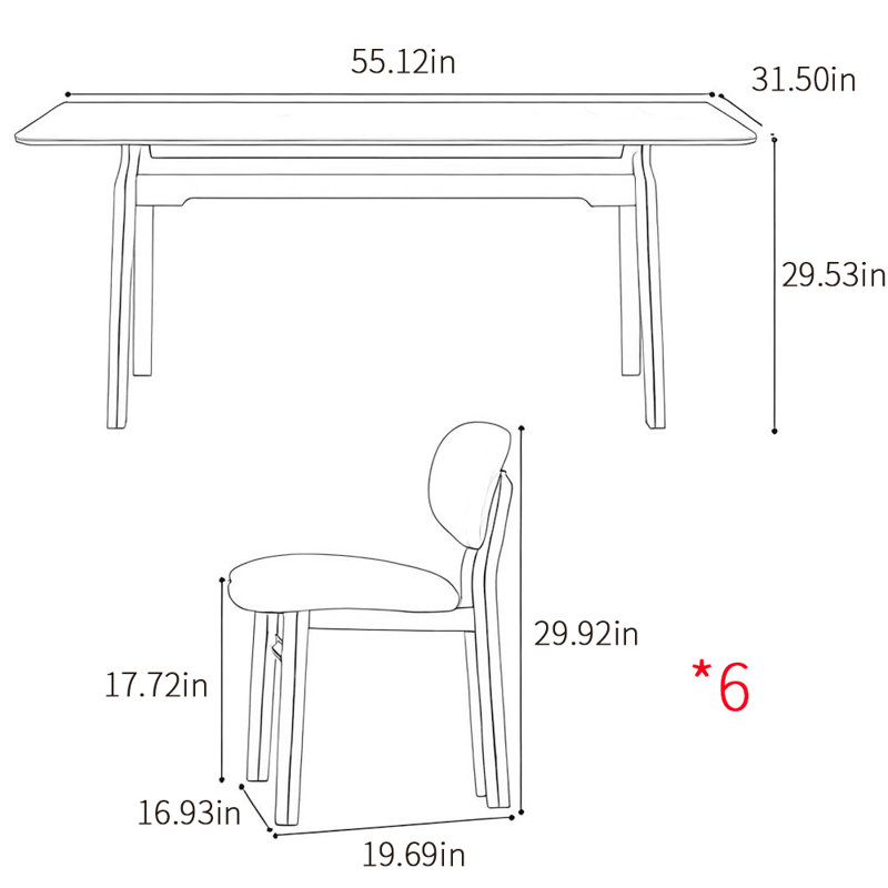 French style retro rectangular dining table sets, 29.53"H x 55.12"L x 31.5"W