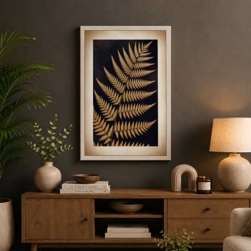 Golden Fern Fronds Botanical - Wrapped Canvas, White Border, 30x20 - 76.2 x 50.8 cm