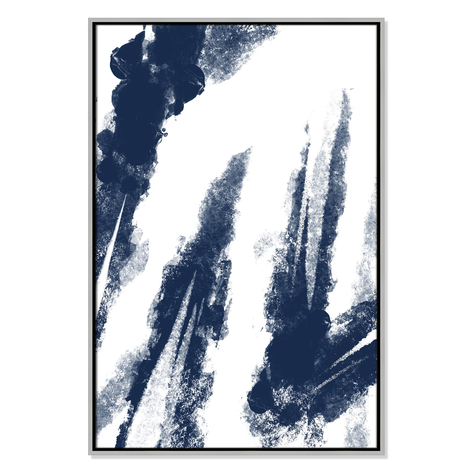 Navy Striking Seams 2 - Painting Print, Silver Framed Canvas, 37.5" H x 25.5" W x 2" D