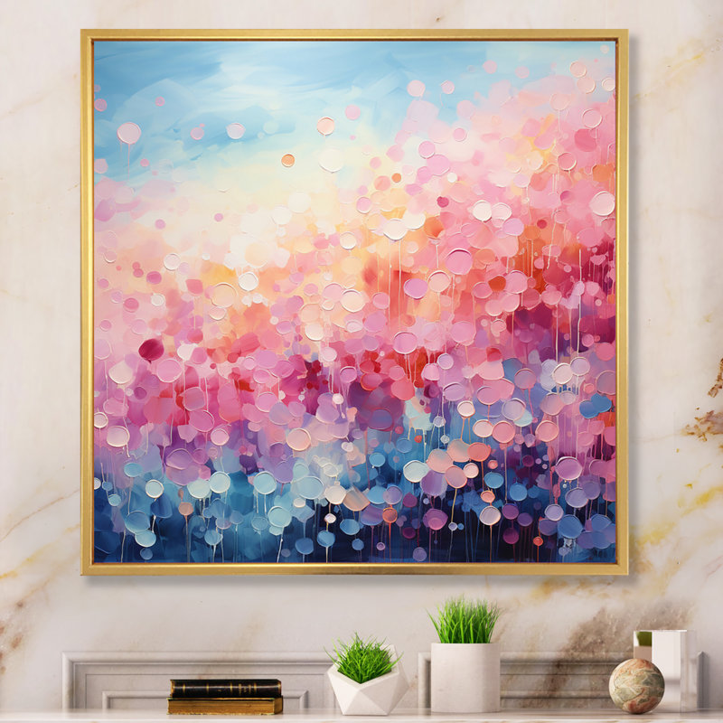 Cotton Candy I - Abstract Landscape Canvas Wall Art, Cadre flottant doré, H 16 po x l 16 po x P 1 po