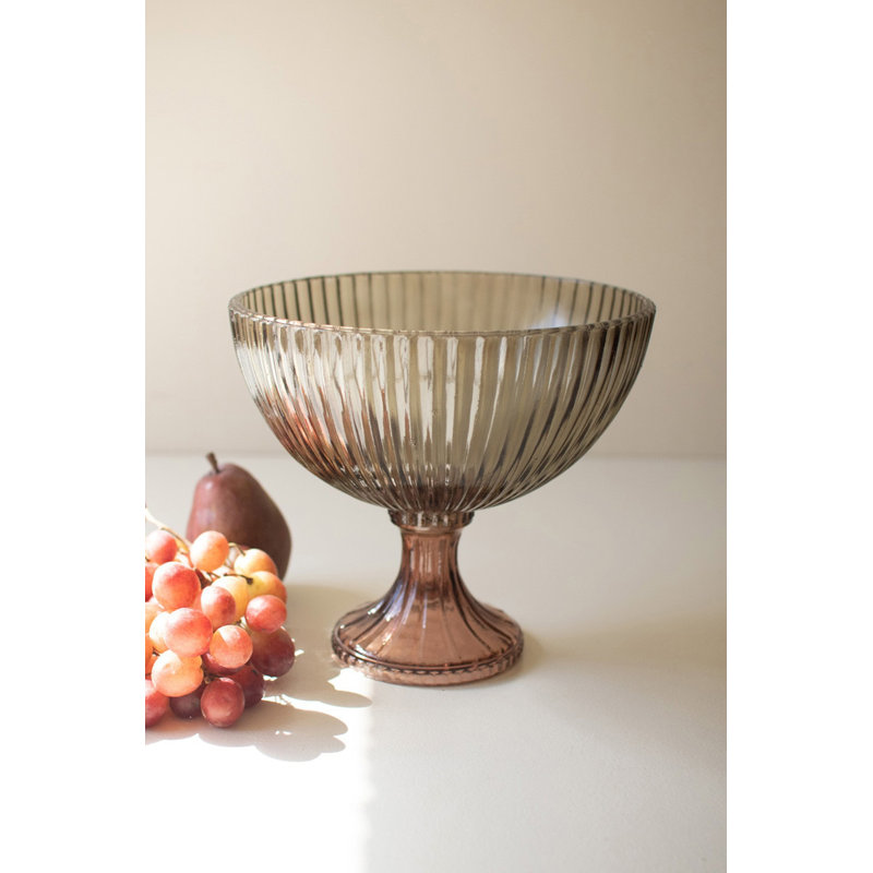  Ribbed Glass Compote – Multi-Color Decorative Bowl 9.5" for Display or Serving