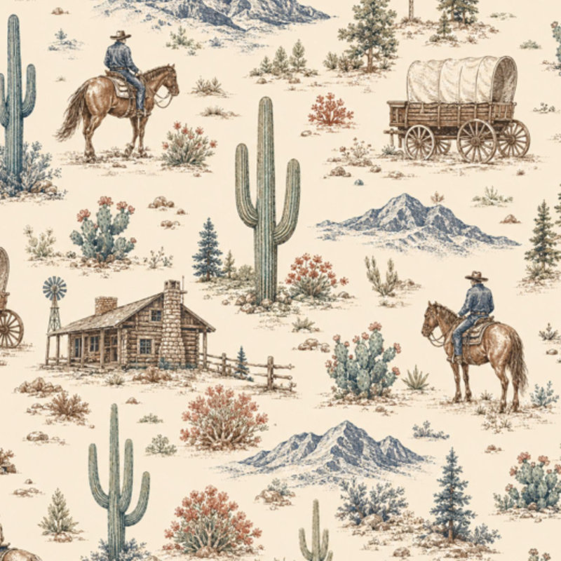 Papier peint adhésif pelez et collez Cowboys Horses Wagon, 117.96" L x 212.4" W