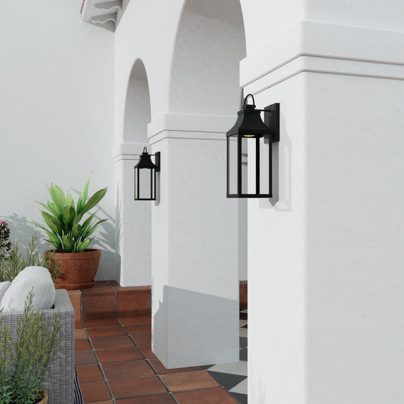 Parker Outdoor 1-Light Night Sky Small Wall Lantern With Clear Glass, Black,  17.25"H x 6"W x 7.5"D