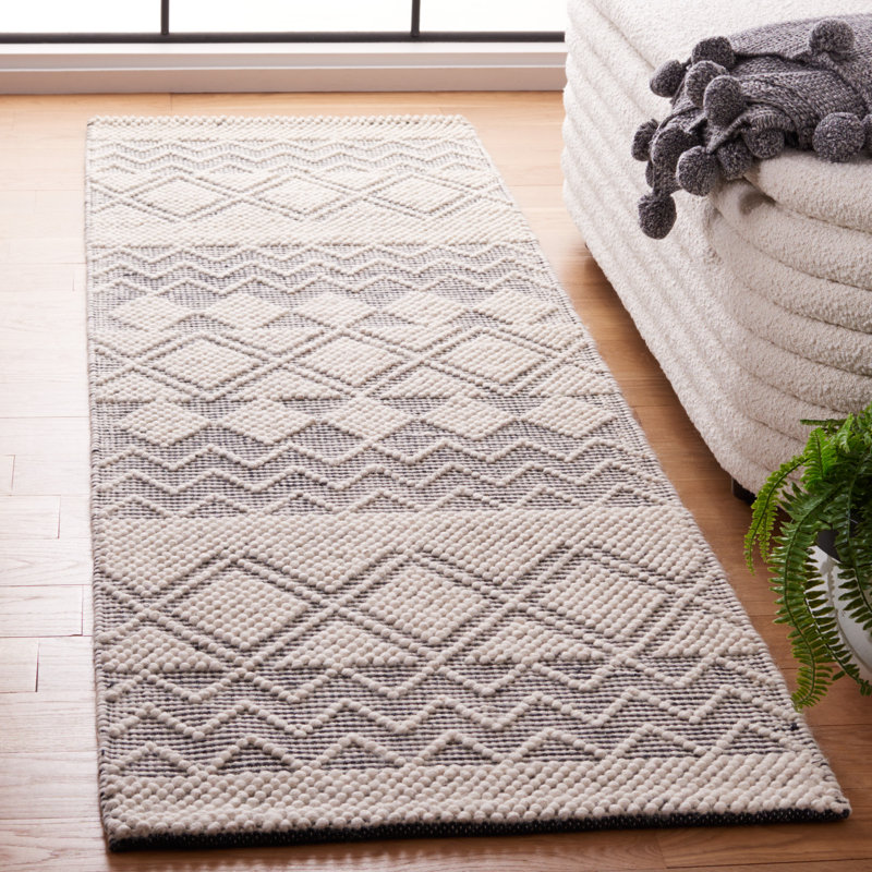 Caesare Hand Tufted Wool/Cotton Geometric Rug in Black/Ivory, Square 6'