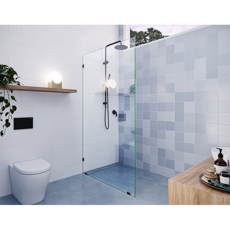 Vela 44 in. x 78 in. Fully Frameless Single Fixed Shower Panel, Matte Black
