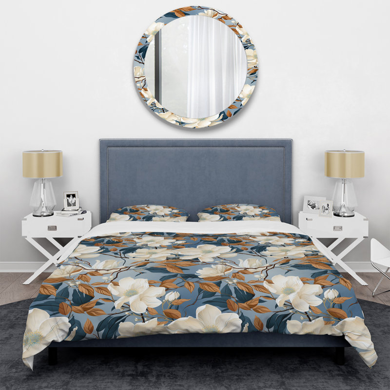 Zen Grey And White Flower Elegance I - Ensemble de housse de couette à motif floral