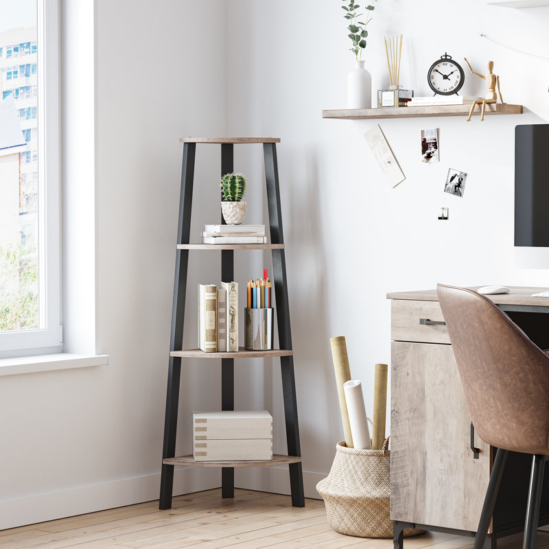 Rocco 125cm H x 34cm W Steel Corner Bookcase, Gray/Black