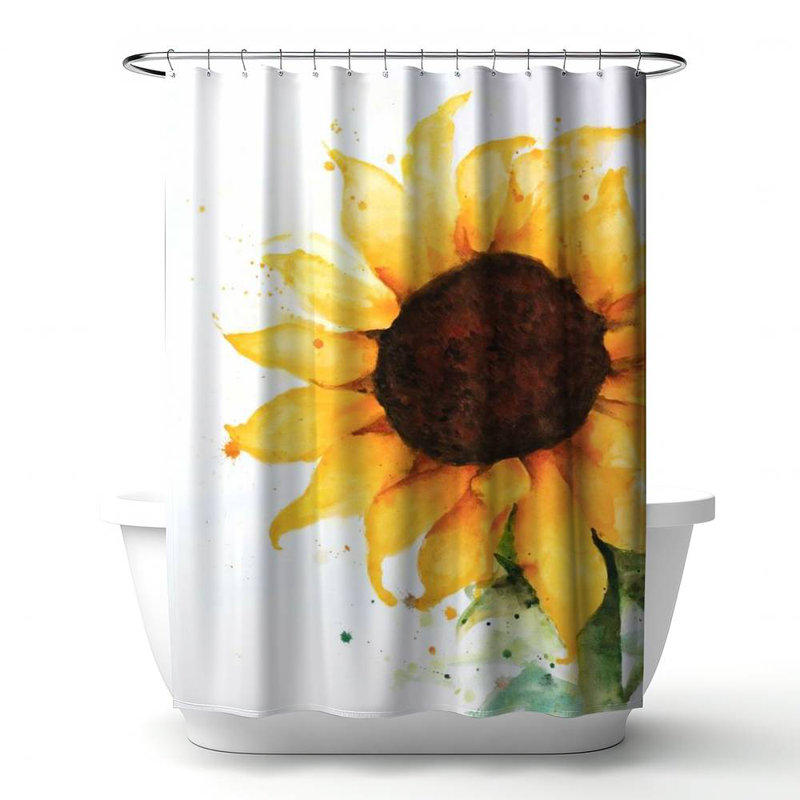 Sunflower Rustic Flowers Kitchen – Polyester Shower Curtain, Dye Sublimation Print, 71" W × 74" L