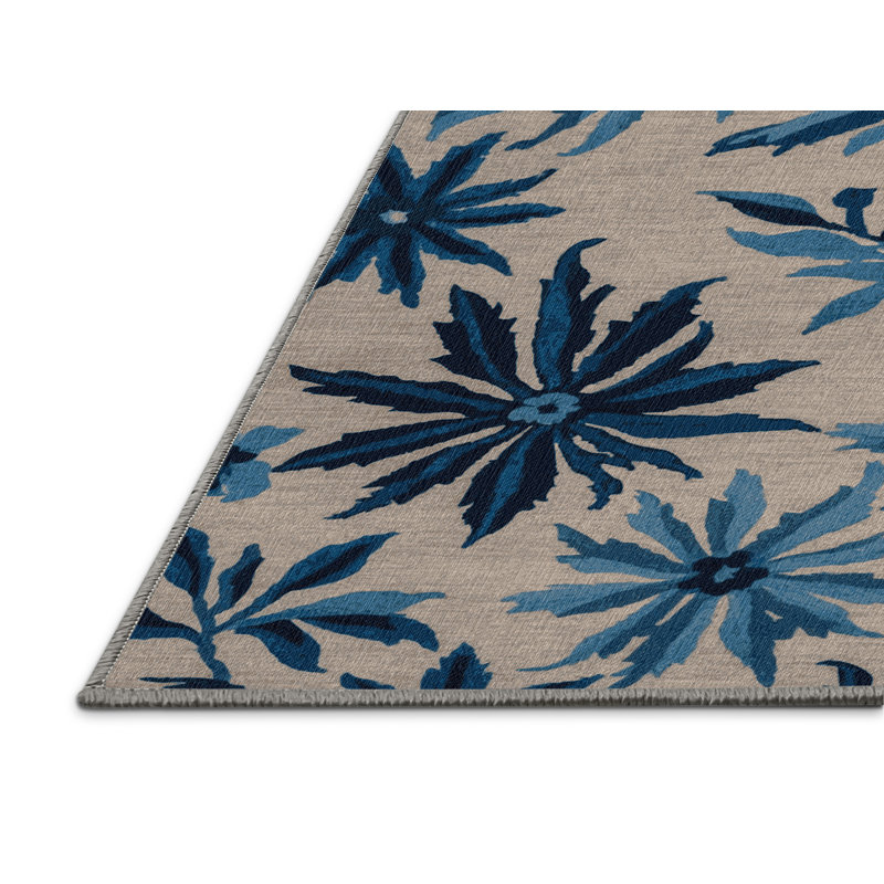 Tapis gris botanique lavable à la machine, Carré 5 pi