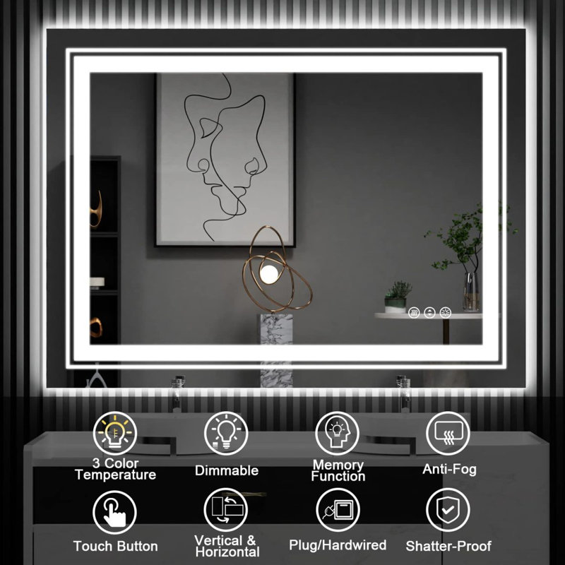 Miroir mural anti-buée, 28 po x 20 po, Blanc 3