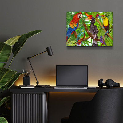 «Rainforest Birds» par Tim Jeffs, art mural acrylique, 16 po x 12 po